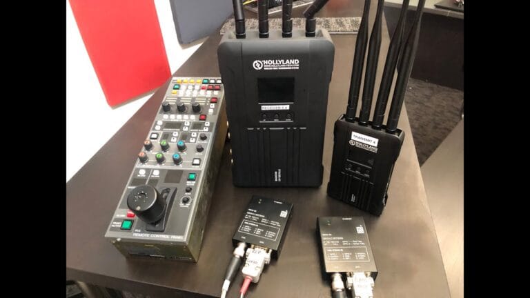 Hollyand Syscom 421S video transmitter, RF system, video delay test from Erb Media